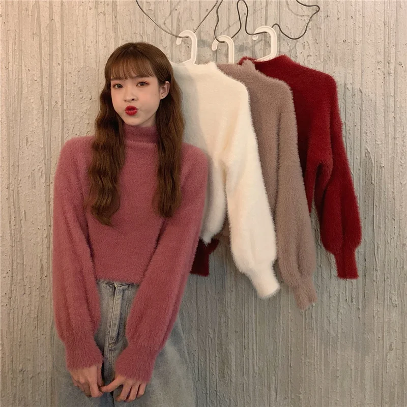 

Women Mink Cashmere Sweaters and Pullovers Winter Turtleneck Warm Knitted Jumper Female Cashmere Knitwear Clothes Warm Autumn