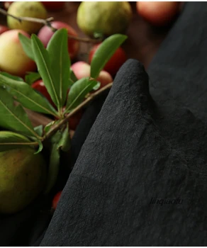 

Pure black linen clothing fabric shirt wide leg pants robe cotton linen Linen fabric