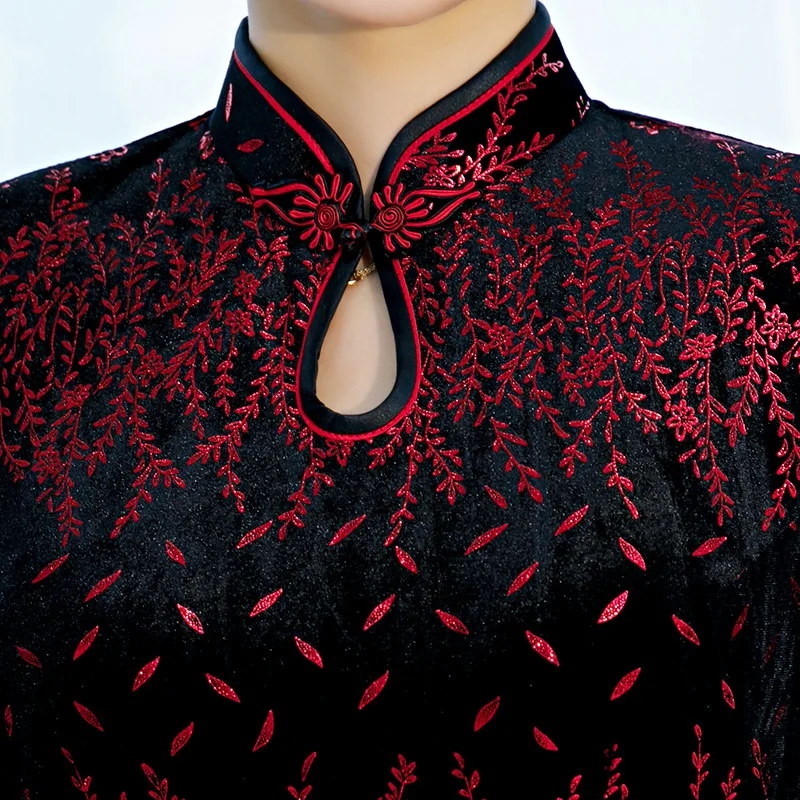 Китайское традиционное платье до колена Cheongsam элегантное Qipao Vestidos Размер L-5XL велюровое платье