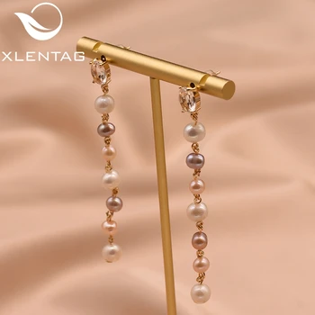 

XlentAg Natural Freshwater Colored Pearl Dangle Earrings Zircon Women Engagement Love Gift Huggie Earings Vintage Jewrlry GE0839