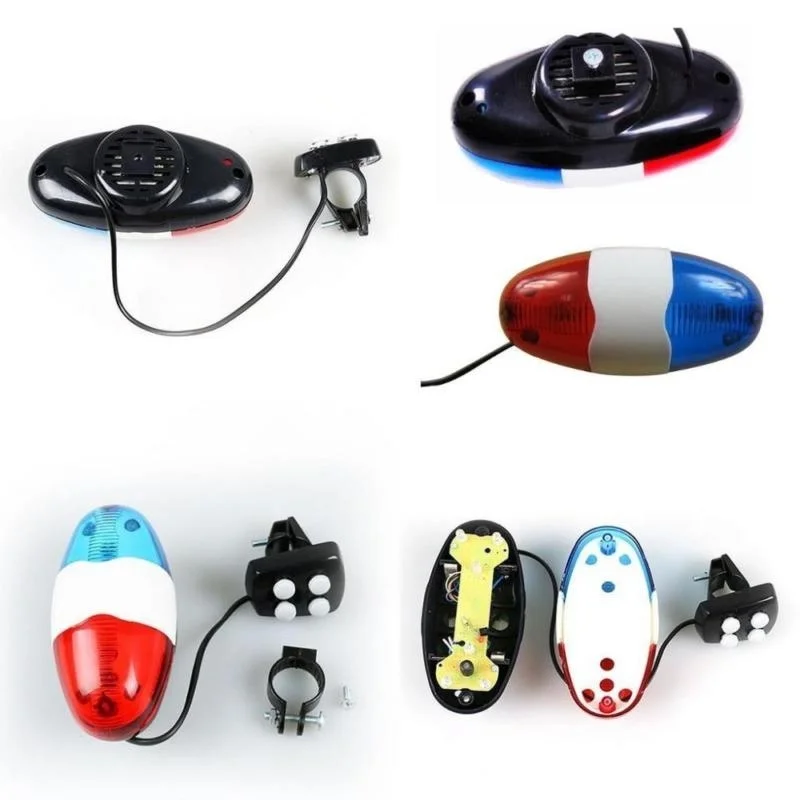 

Durable Waterproof Multifunction Cycle Lamp +4 Loud Siren Sound Trumpet Police 6 LED Light Electronic Siren Bike Bell Red/Blue
