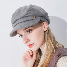 Xthree New spring  Women's Hat Wool 0ctagonal Hat With Visor Fashion Solid Newsboys Hat for Girl  Women Autumn Hat