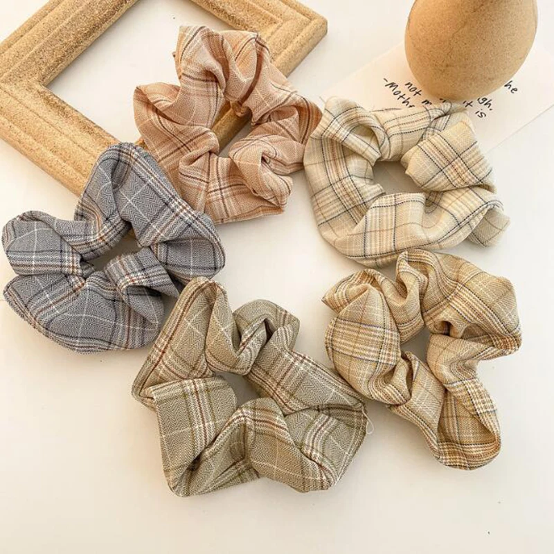 

Women Vintage Plaid Scrunchie For Girls Ponytail Holder Elastic Hair Bands ties Rubber Headwear Hair Accessories Ponytail Holder