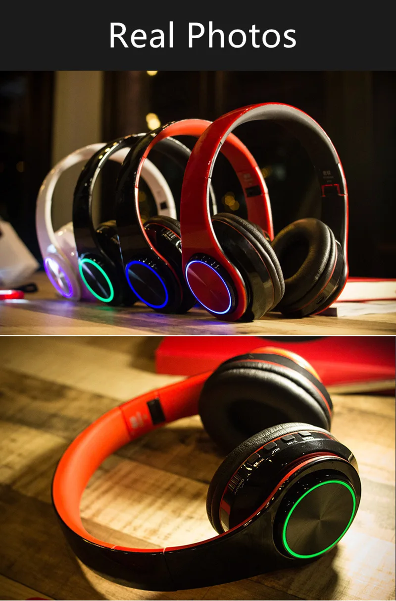 Wireless Headphones Bluetooth Headphone 7 Colors Glowing LED Headset With MIC Support TF Card For Phone PC MP3 Player