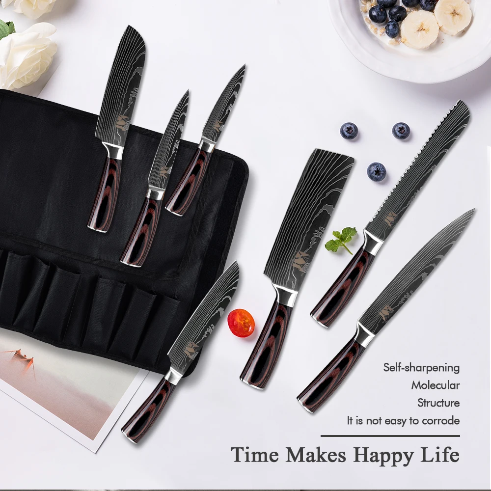 XYj кухонные ножи набор из 10 предметов нож шеф-повара из нержавеющей стали+ крышка ножа+ сумка для хранения оксфордских ножей для домашнего и подарка