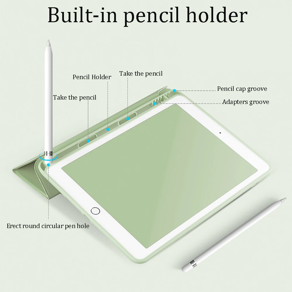 Чехол для нового iPad 9,7 дюйма, чехол с карандашом, умный чехол из искусственной кожи, мягкий силиконовый чехол для iPad 5th 6th A1822 A1954