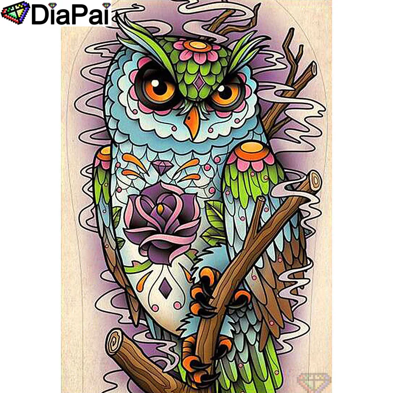 

DIAPAI Paint With Diamond Embroidery "Animal owl flower" Diamond Painting Full Square Round Picture Of Rhinestone Decor A27444