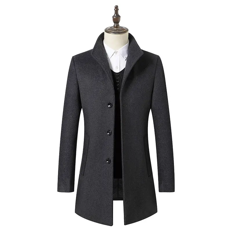 Woolen coat men's thickened mid long slim windbreaker Korean men's autumn and winter coat