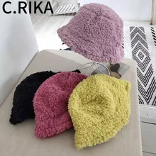 Овечья шерсть зимняя шапка-ведро для женщин и девушек модная однотонная Толстая теплая плюшевая шапка рыбака из искусственного меха Bob Дамская туристическая Панама