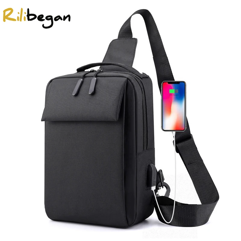 New Cool Nylon Crossbody Bag Men Quality USB Charging Chest Waterproof Travel Shoulder Causal Messenger |
