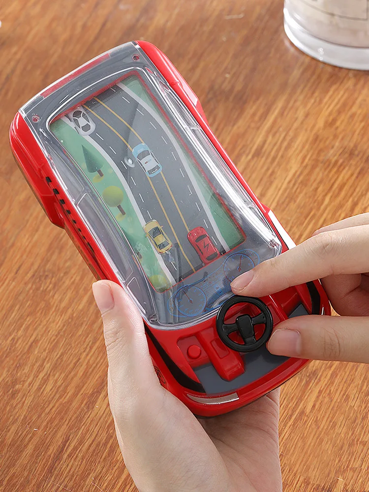 Racing car handheld game player with 3D car model and steering wheel, real auto racing game console, novelty children toy