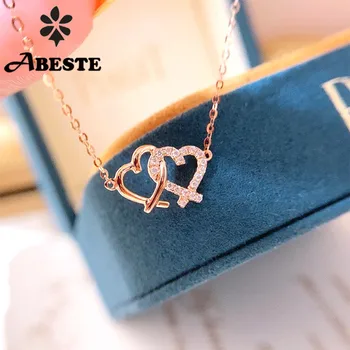 شراءآني 18K Au750 الصلبة ارتفع عقد ذهب النساء الموضة هدية عيد ميلاد عُقد على شكل قلب الماس غرامة مجوهرات O سلسلة رسالة