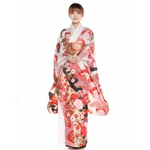 

Japanese Traditional Long Sleeve Kimono Women's Holiday Formal Yukata Cosplay Clothing Performing Dress Photography Wear