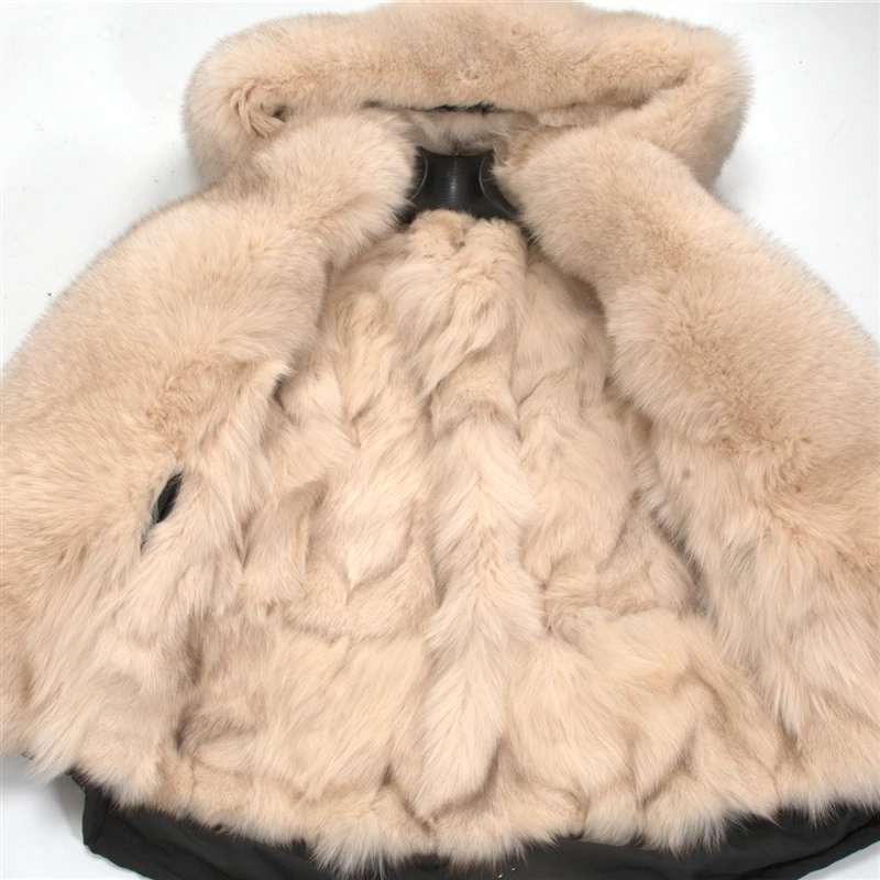 Водонепроницаемый натуральный мех пальто зимняя куртка женская длинная парка натуральный Лисий Мех капюшон Толстая теплая уличная верхняя одежда большого размера - Цвет: blackshellbeigeliner