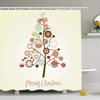 

Shower Curtain Set with Hooks 72x78 Holiday Beautiful Xmas Creative Design Celebrate Decoration Christmas Merry Retro Tree