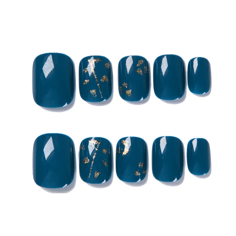 24 шт Съемные накладные ногти серый синий дизайн ногтей законченный круглый короткий абзац квадратный дизайн ногтей с клеем TN