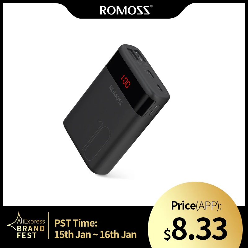  ROMOSS Ares 10 10000mAh Power Bank With Double USB Port Powerbank External Battery Pack Travel Size Portable Charger For iPhone 