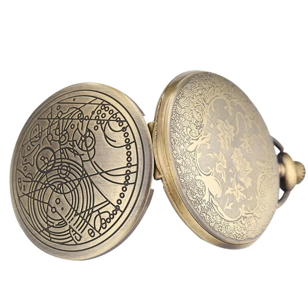 Quartz Pocket Watch Retro Bronze Necklace Analog Pendant Full Hunter Antique Vintage Chain Clocks For Men Women