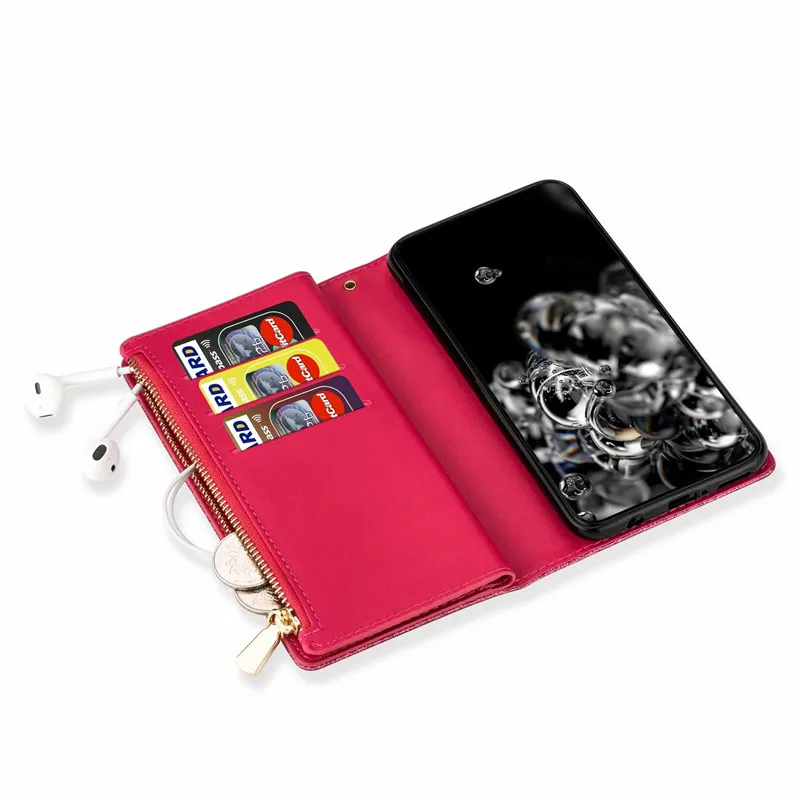 Sáng Bóng Dây Kéo Ví Da Lật Giá Đỡ Nắp Thẻ Điện Thoại Di Động Dành Cho Xiaomi 9 10Pro Redmi Note8 8A K30 Pro note9 Pro Max xiaomi leather case card