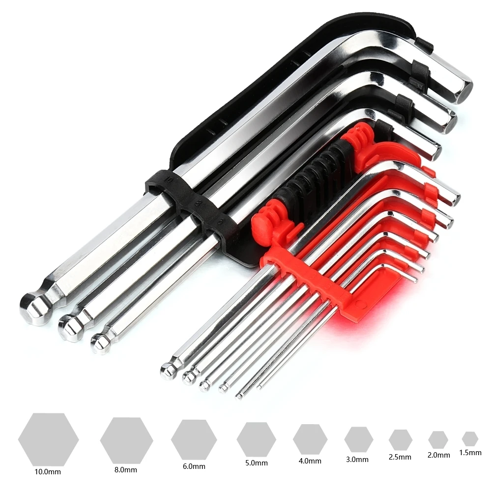 

9Pcs Hex Key Allen Wrench Metric Size Chromium-vanadium Steel Spanner Set Short Long Arm For Bicycle Motorcycle Repair Tools