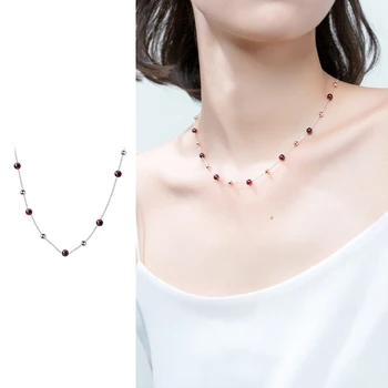 

Mcanie New 925 Sterling Silver Natural Crystal Little Ball Light Beads Pendant Necklace for Women Link Chain Fine Jewelry Gift