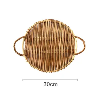 

Rattan Storage Tray Hand-Woven Picnic Basket Fruit Snacks Portable Storage Baskets Display Desktop Serving Tray with Handle