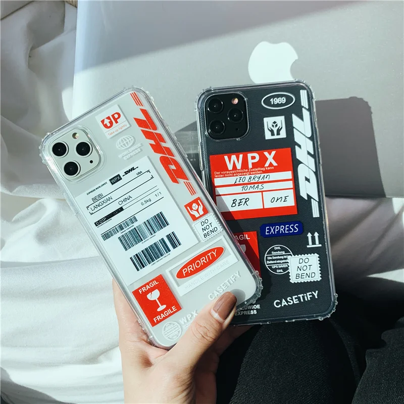 

Red label DHL warning silicone soft case for iphone 11 Pro Max X XR XS MAX 7 8 Plus anti-knock design code English words cover