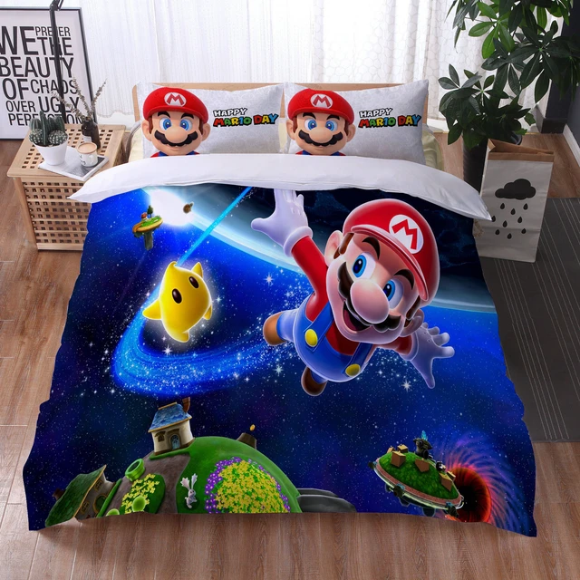 Juego de ropa de cama de figuras de Super Mario Bros, Juego de 3 piezas, funda nórdica de Luigi, Bowser, Yoshi, Wario, personaje de dibujos animados _ - AliExpress Mobile