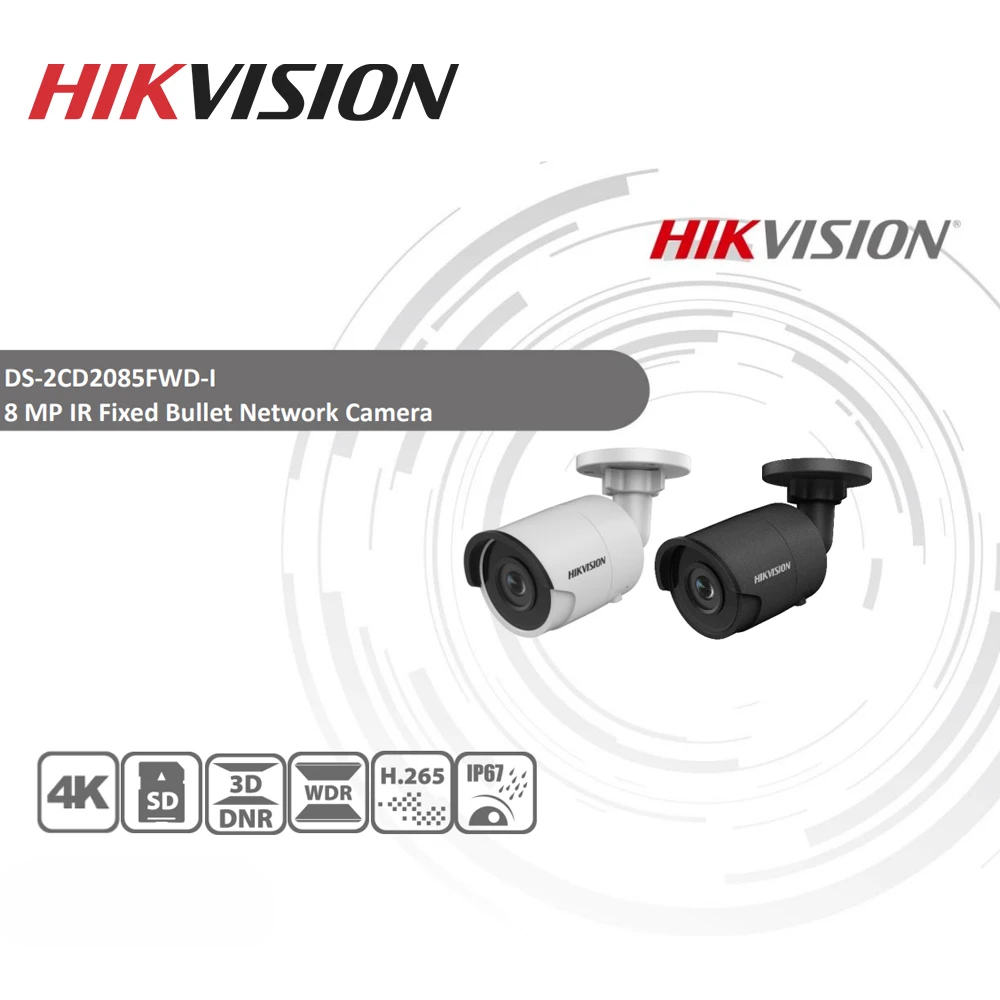 Hikvision оригинальная DS-2CD2085FWD-I 8MP IR фиксированная цилиндрическая IP камера POE CCTV Сетевая купольная камера безопасности IP67 IR30 3D DNR