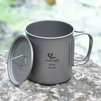 

450ml Titanium Portable Cup Outdoor Travel Camping Mug Water Drinking Beer Coffee Tea Drink Handle Cups Mug Folding With A Lid