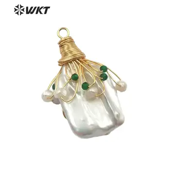 

WT-JP166 Wholesale 5 piece Natural Pearl Pendant Gold Electroplated Wire Wrapped Pearl Beads Pendant Women Charm Pendant Jewelry