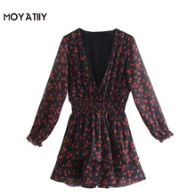 Moyatiy – Mini robe à volants pour femmes, imprimé Floral rétro, motifs à pois, taille élastique, à la mode, 2022 