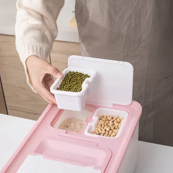 

Rectangle Moisture-proof Rice Bucket Sealed Plastic Rice Storage Box Multi-function Household Kitchen Food Storage Organizer