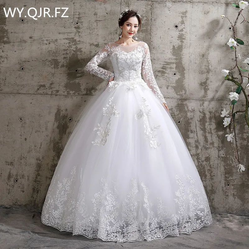 XXN 112#Bride Wedding dress Lace Full sleeve Bandage Embroidered Lace on Net Ball Gown lace up O Neck cheap wholesale girl China