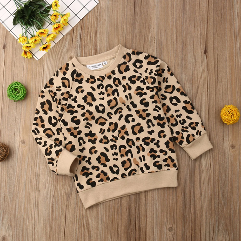 Pudcoco Toddler Kids Baby Girl Boy Autumn Long Sleeve Pullover Tops T-Shirt Casual Leopard Print Warm Long Sleeve Sweater Winter