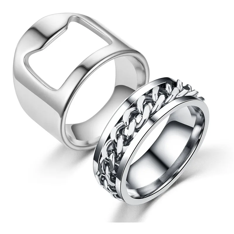 Unique Creative Versatile Titanium Stainless Steel Beer Bottle Opener Bar Tool Ring Set for Men ring set,stainless steel ring,finger ring,adjustable rings,jewelry accessories