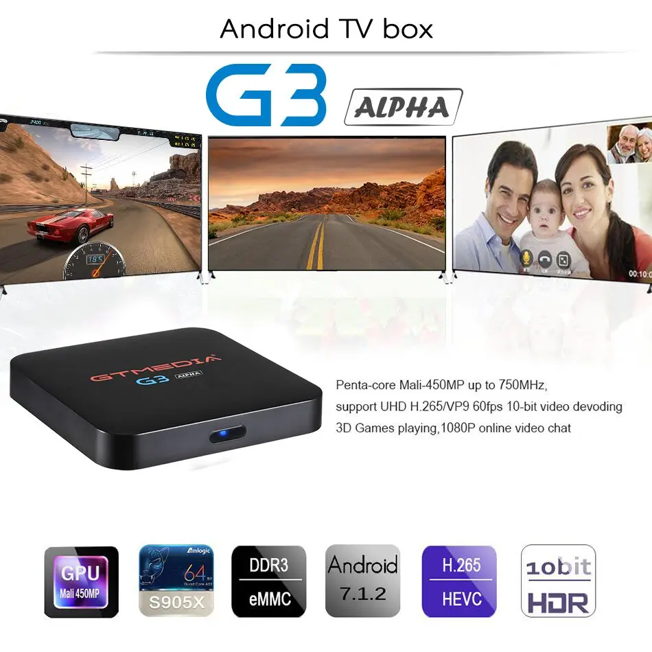 GTMEDIA G3 Android tv box 7,1 медиаплеер 2G 16G Bluetooth 4,0 4K HDCP widevine netflix 3D видеоигра Smart iptv-приставка m3u