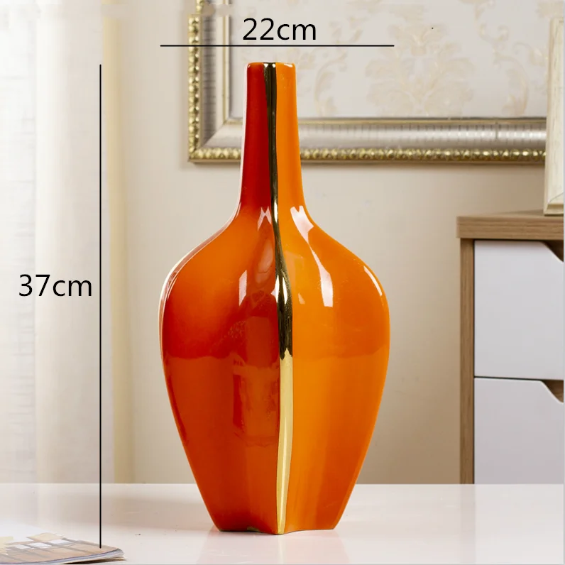 Скандинавские креативные Керамические Золотые оранжевая ваза ремесла украшения современный дом гостиная Настольный цветок расположение украшения вазы - Цвет: 37x22cm