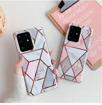 

Case For Samsung Galaxy S10 S20 Plus S10E S20 Ultra A51 A71 A50 A70 A40 Geometric Marble Texture Electroplated IMD Case