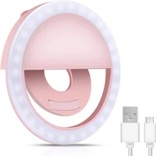 Lumière annulaire Selfie pour téléphone, lumière Selfie à 3 niveaux de luminosité réglable, lumière de caméra à Clip pour téléphone, lumière de remplissage LED Rechargeable