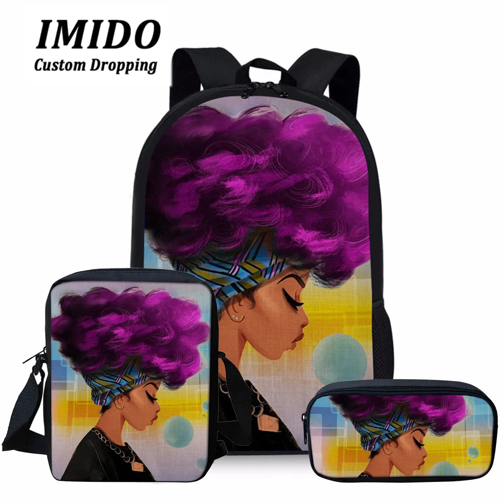 IMIDO стильный рюкзак 3 шт./компл. школьные сумки для детей черный арт в африканском стиле с принтом для девочек Школьный Рюкзак Детские сумки через плечо сумки для книг