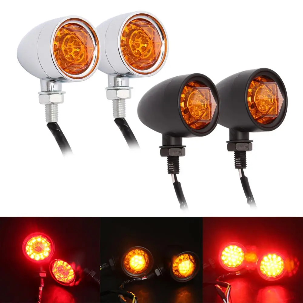 

Motorcycle Cafe Racer Universal Turn Signal Bullet Lights Amber Diamond Lens LED Brake Indicator Light For Harley Honda Bobber