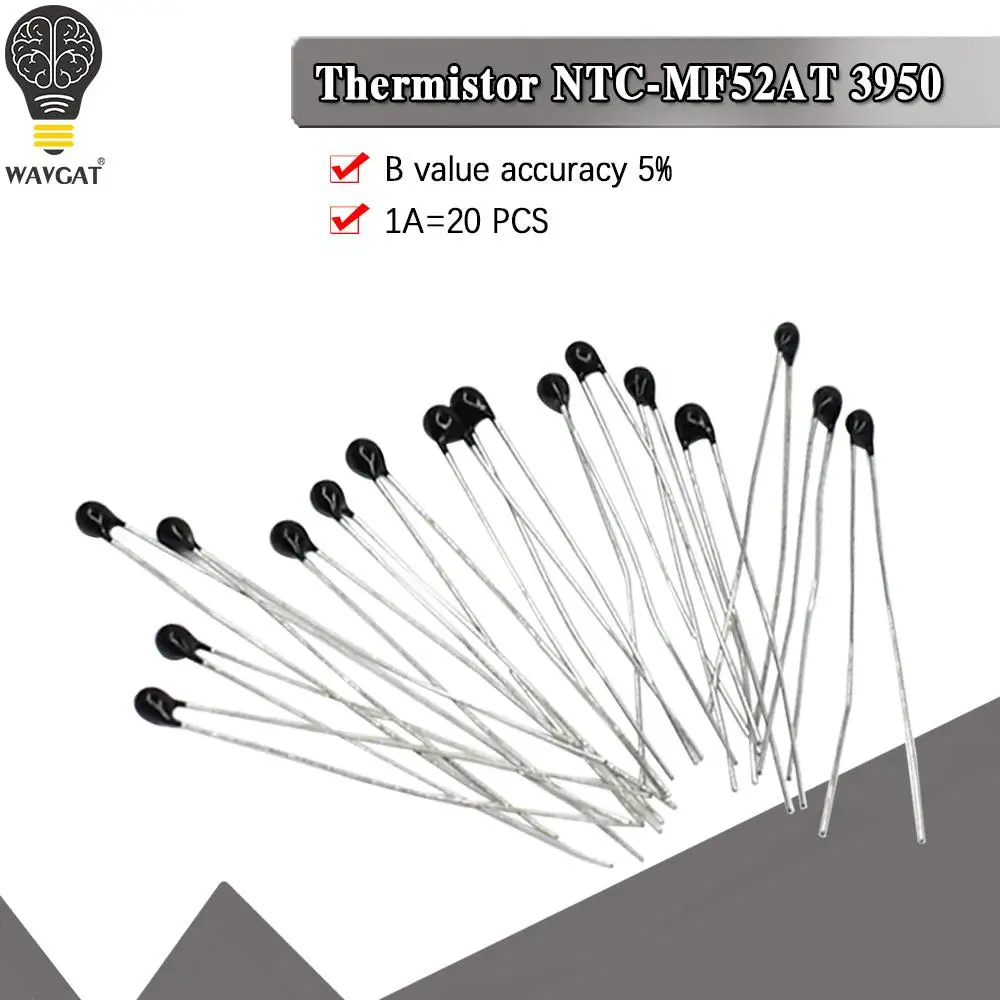 20PCS Resistencia térmica MF52AT MF52 B 3950 NTC termistor 5% 1K 2K 3K 4 7 K 5K 10K 20K 47K 50K 100K WAVGAT | Электронные