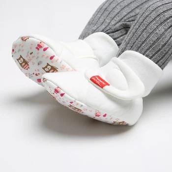 

Baby Cotton Boots Toddler Baby Boy Girl Crib Shoes Cute White Anti-slip Soft Cartoon Print Sole First Walkers