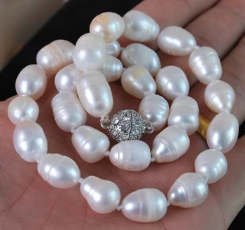 

11-13MM Genuine Natural white akoya cultured pearl necklace Magnet Clasp 17" Factory Wholesale price Women Gift word Jewelry