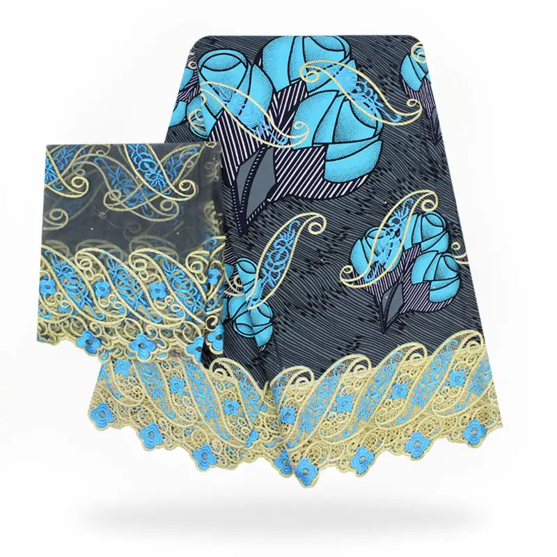 Африканская Вощеная кружевная ткань 5 ярдов/партия вышивка полиэстер материал с гипюровым кружевом и французским тюлем чистая кружевная ткань 2 ярдов WL180723