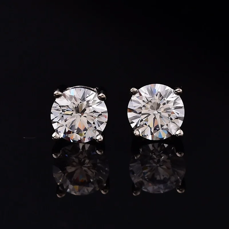 Круглые серьги гвоздики с муассанитом для женщин 0.5ct 1ct в виде сердечек со