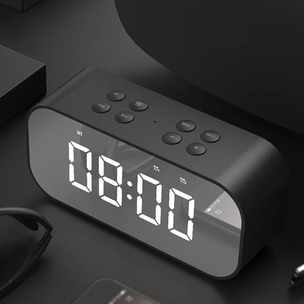 Портативный Bluetooth динамик стерео мини зеркало будильник звуковая коробка беспроводной время Повтор музыкальная Колонка сабвуфер ЖК-дисплей