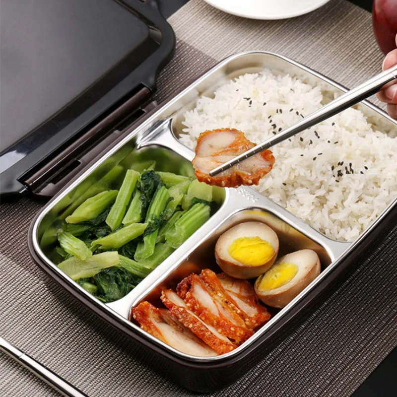 3 отсека ланч бокс Microwavable термальная Bento коробка из нержавеющей стали Портативный для пикника офиса школы еды контейнер