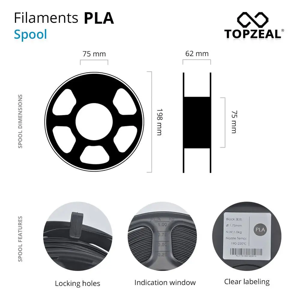 TOPZEAL прозрачная 3D пластиковая нить PLA нить 1,75 мм 1 кг точность измерения+/-0,02 мм прозрачный синий для 3d принтера